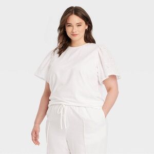 A New Day eyelet sleeve top white